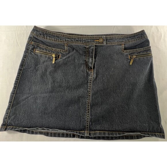 Bisou Bisou Dresses & Skirts - Bisou Bisou Womens Flat Front Dark Blue Denim 15" Skirt Size 16
